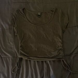 Green wild fable drawstring crop top